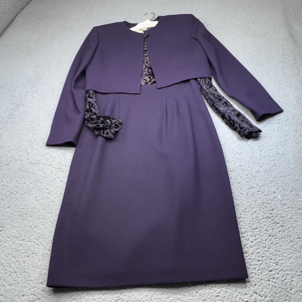 Christian Dior Dress Jacket Set Womens 4 Purple Wool Paisley Velvet Formal
